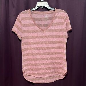 Soho Pink and Rose Gold Striped V-Neck Tee